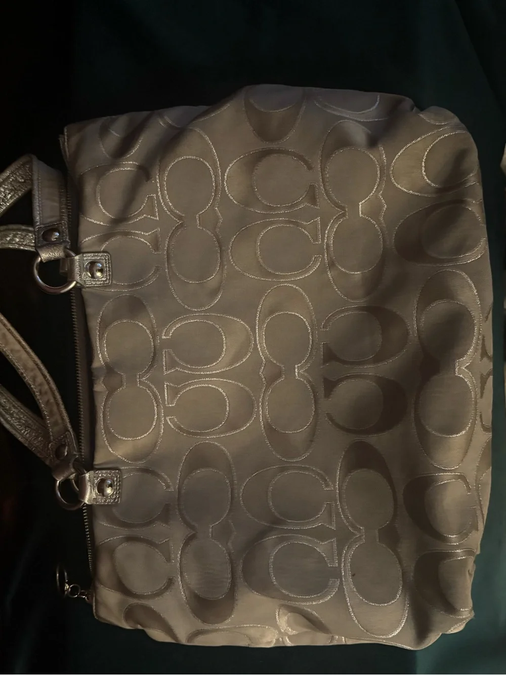 Coach Taupe Signature Shoulder Bag with Purple Lining